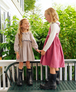 Hannah Dress in Indigo Linen Stripe