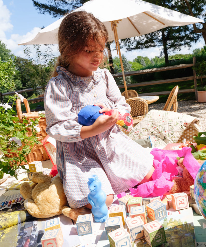 Hannah Dress in Indigo Linen Stripe
