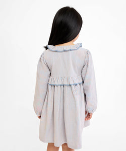 Hannah Dress in Indigo Linen Stripe