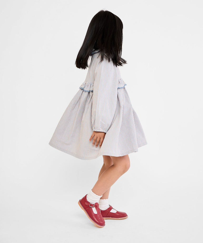 Hannah Dress in Indigo Linen Stripe