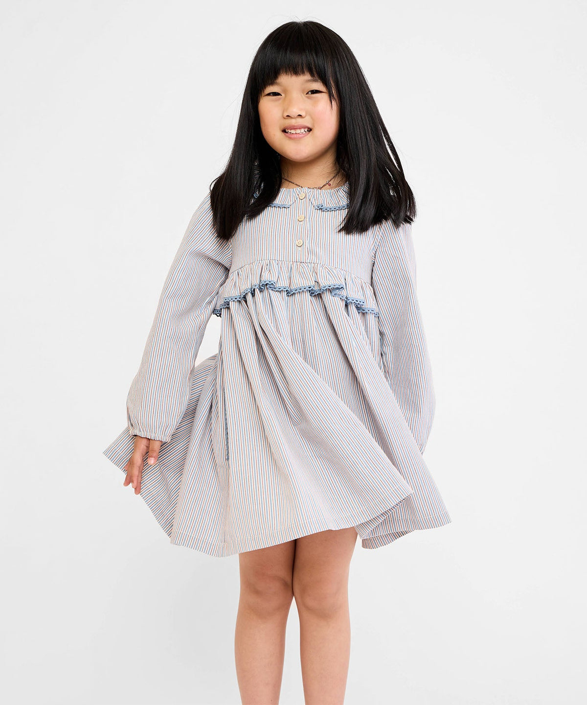 Hannah Dress in Indigo Linen Stripe