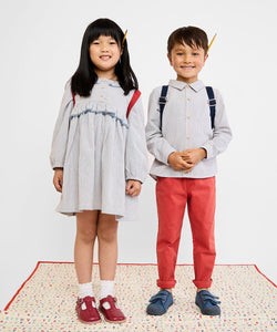 Hannah Dress in Indigo Linen Stripe