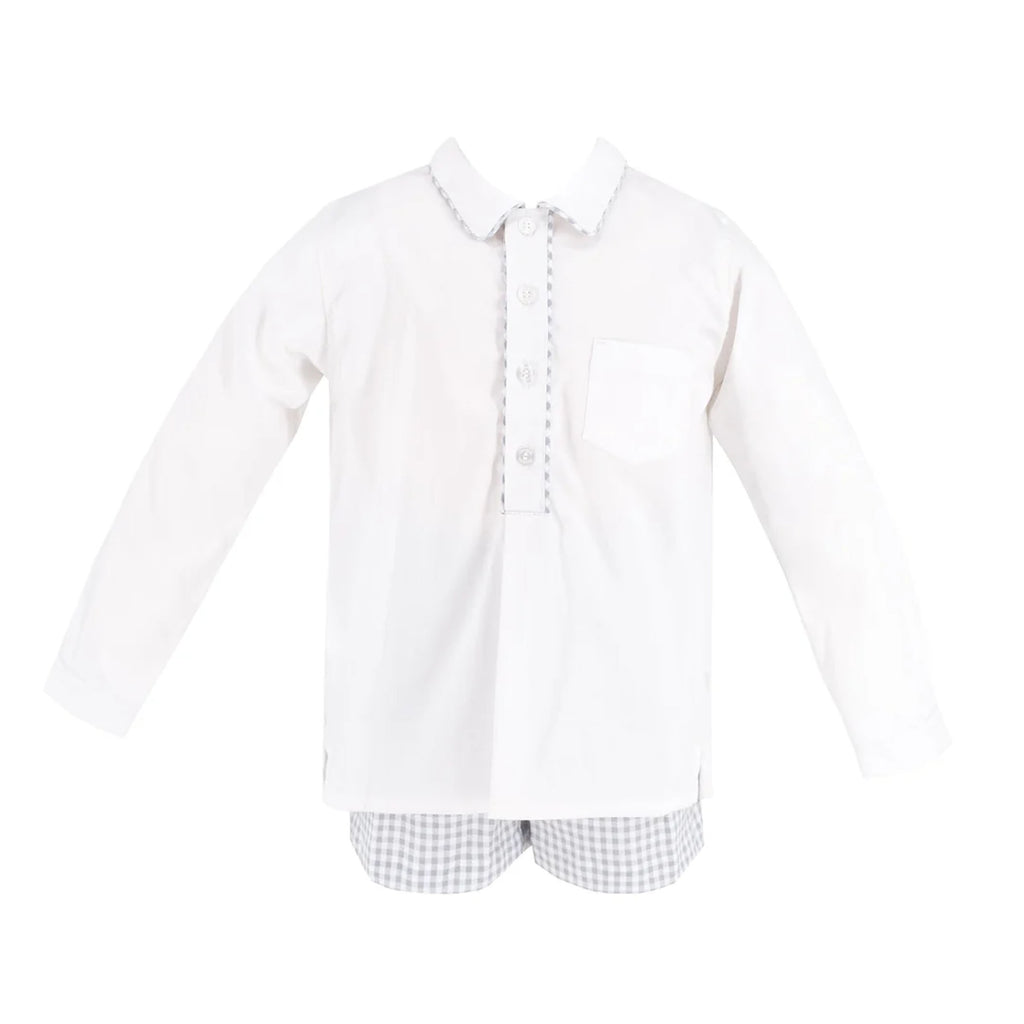 Hayden Long Sleeve Boy Set in Grey Gingham