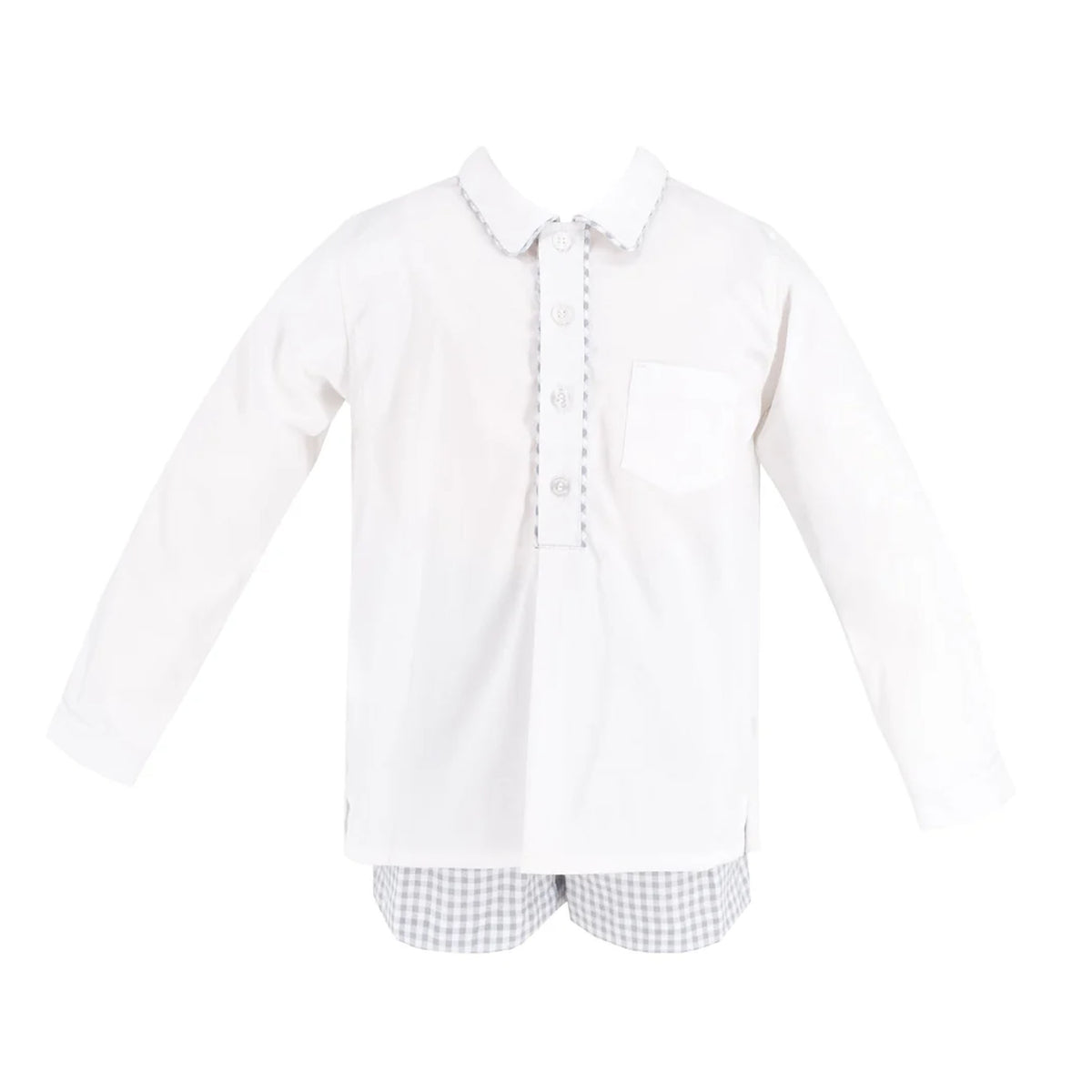 Hayden Long Sleeve Boy Set in Grey Gingham