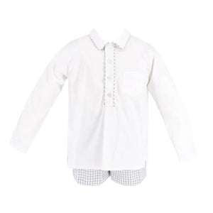Hayden Long Sleeve Boy Set in Grey Gingham