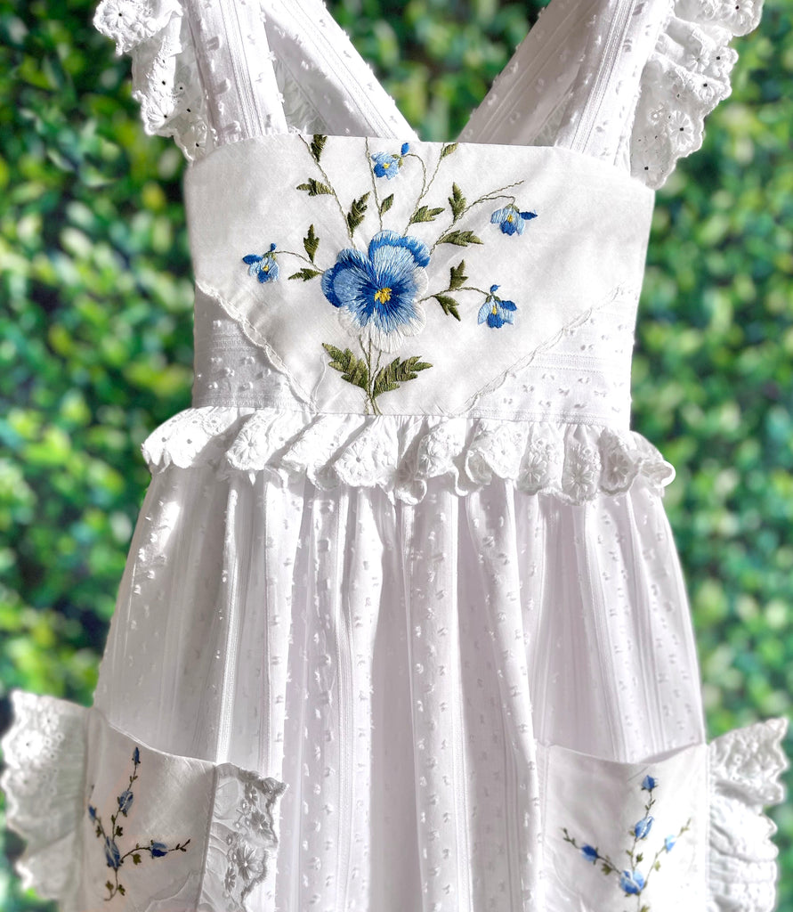 Heirloom Handkerchief Dress in Celestial Blue Pansy, 6Y