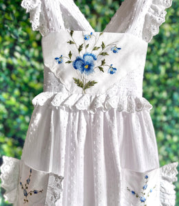 Heirloom Handkerchief Dress in Celestial Blue Pansy, 6Y