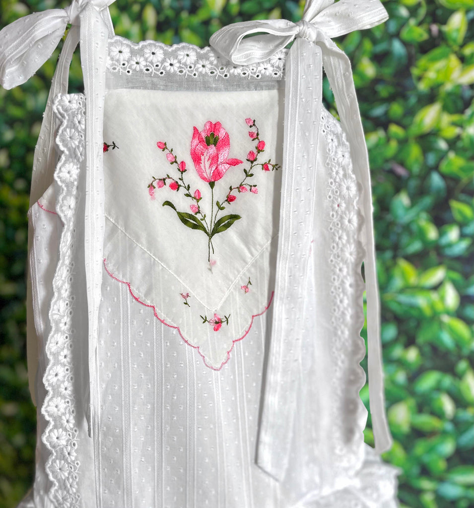 Heirloom Handkerchief Drop-Waist Dress in Pink Flower Garden, 8Y