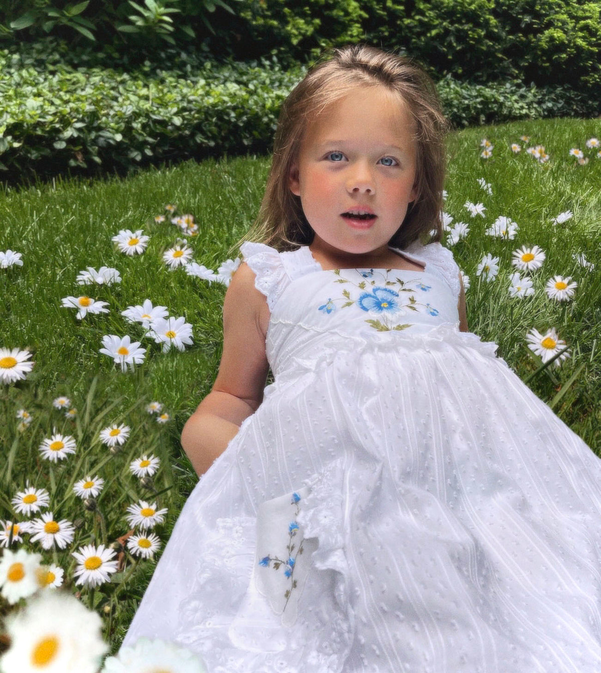 Heirloom Handkerchief Dress in Celestial Blue Pansy, 6Y