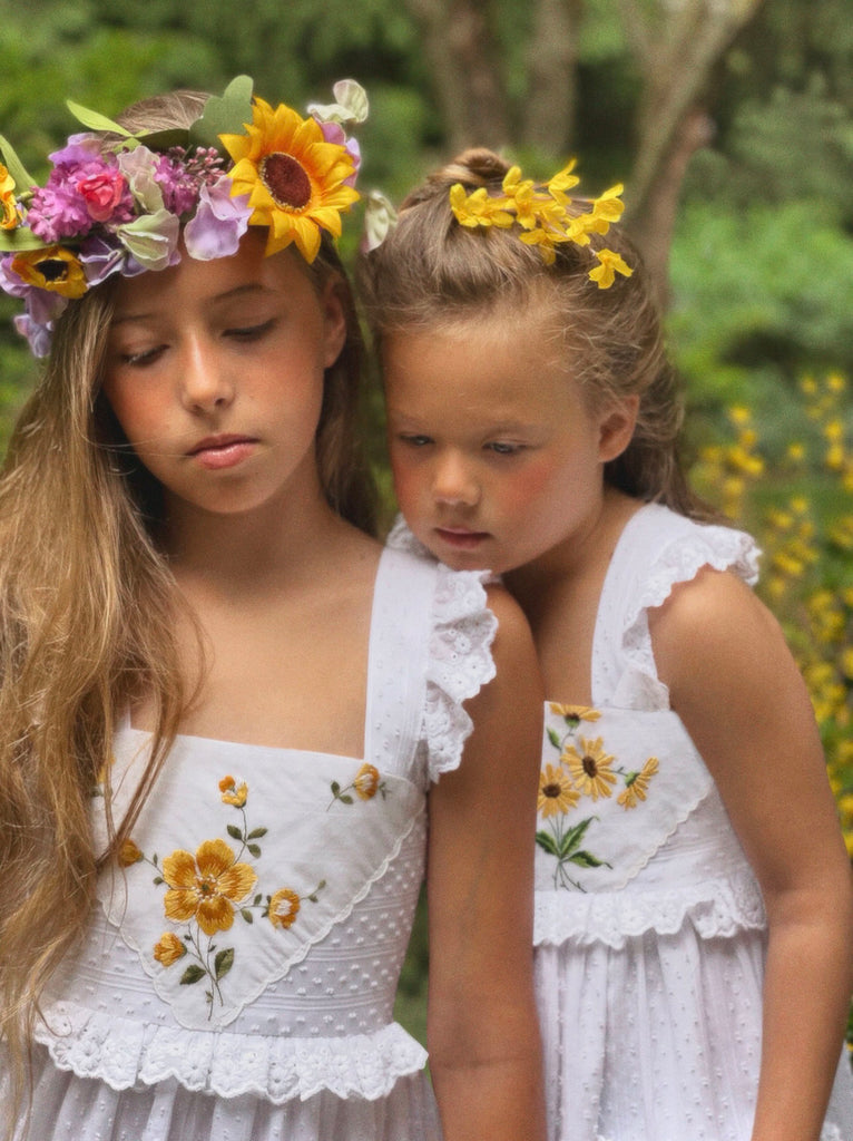 Heirloom Handkerchief Dress in Provençal Sunflowers & Daises, 8Y