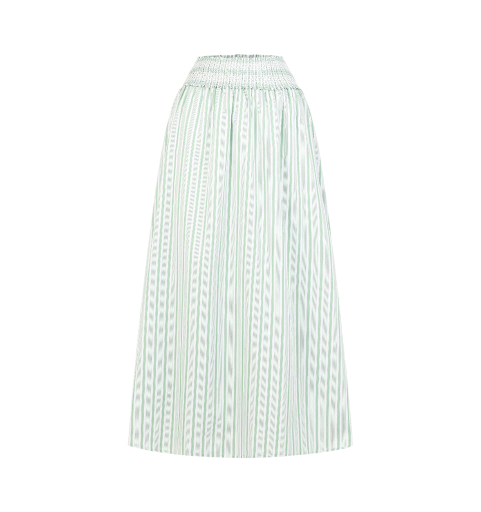 The Delphine Nap Skirt in Apple Green Stripe