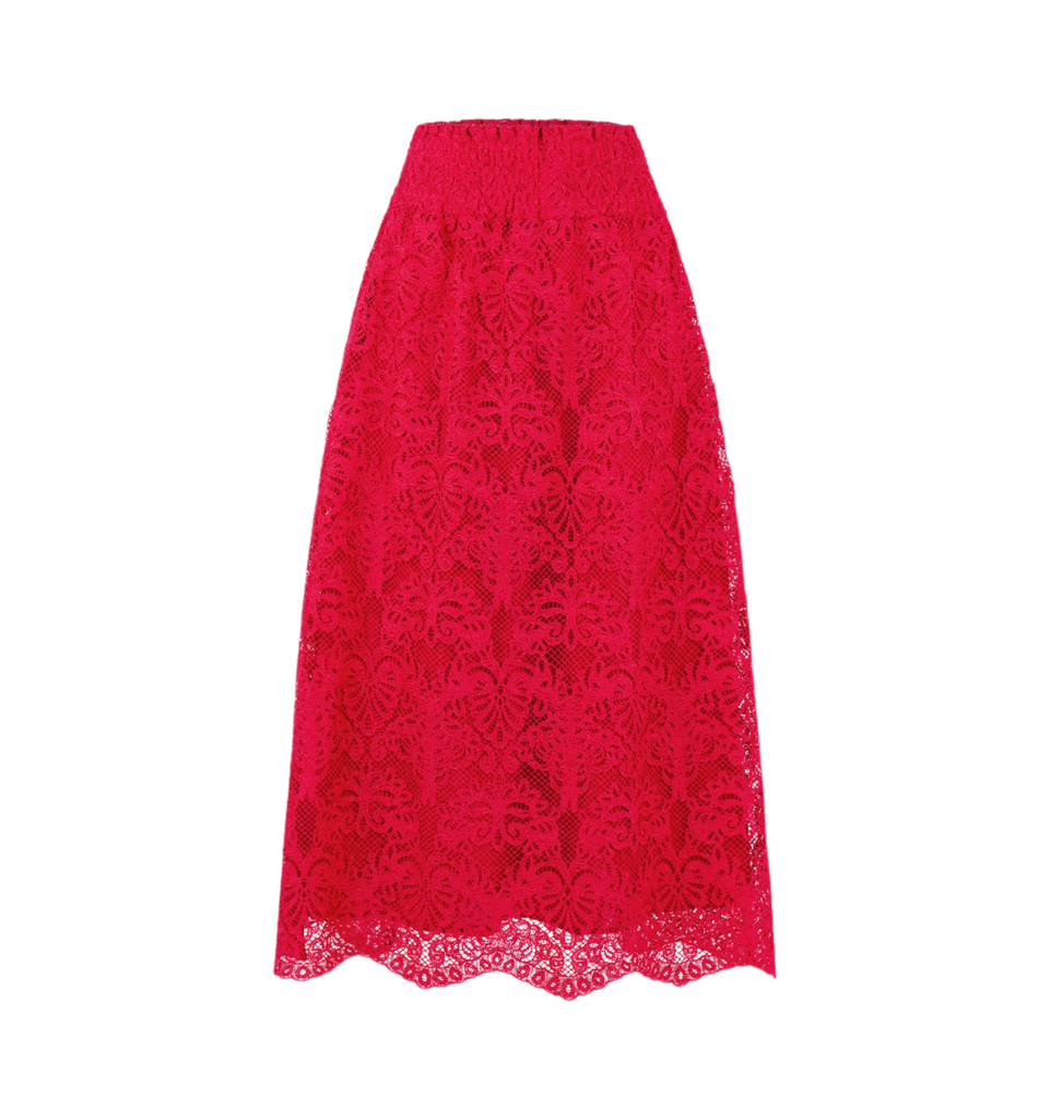 The Delphine Nap Skirt in Cerise Lace