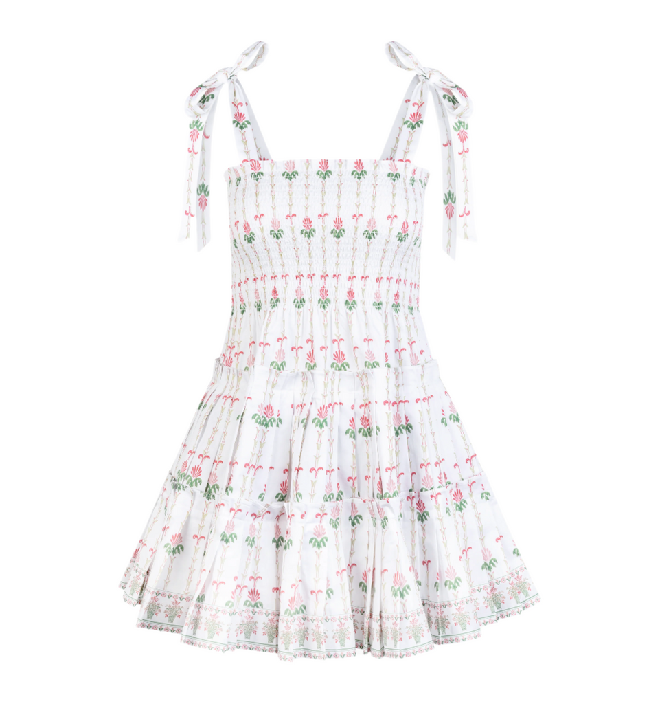 The Ribbon Charlotte Nap Dress in White Trailing Fern