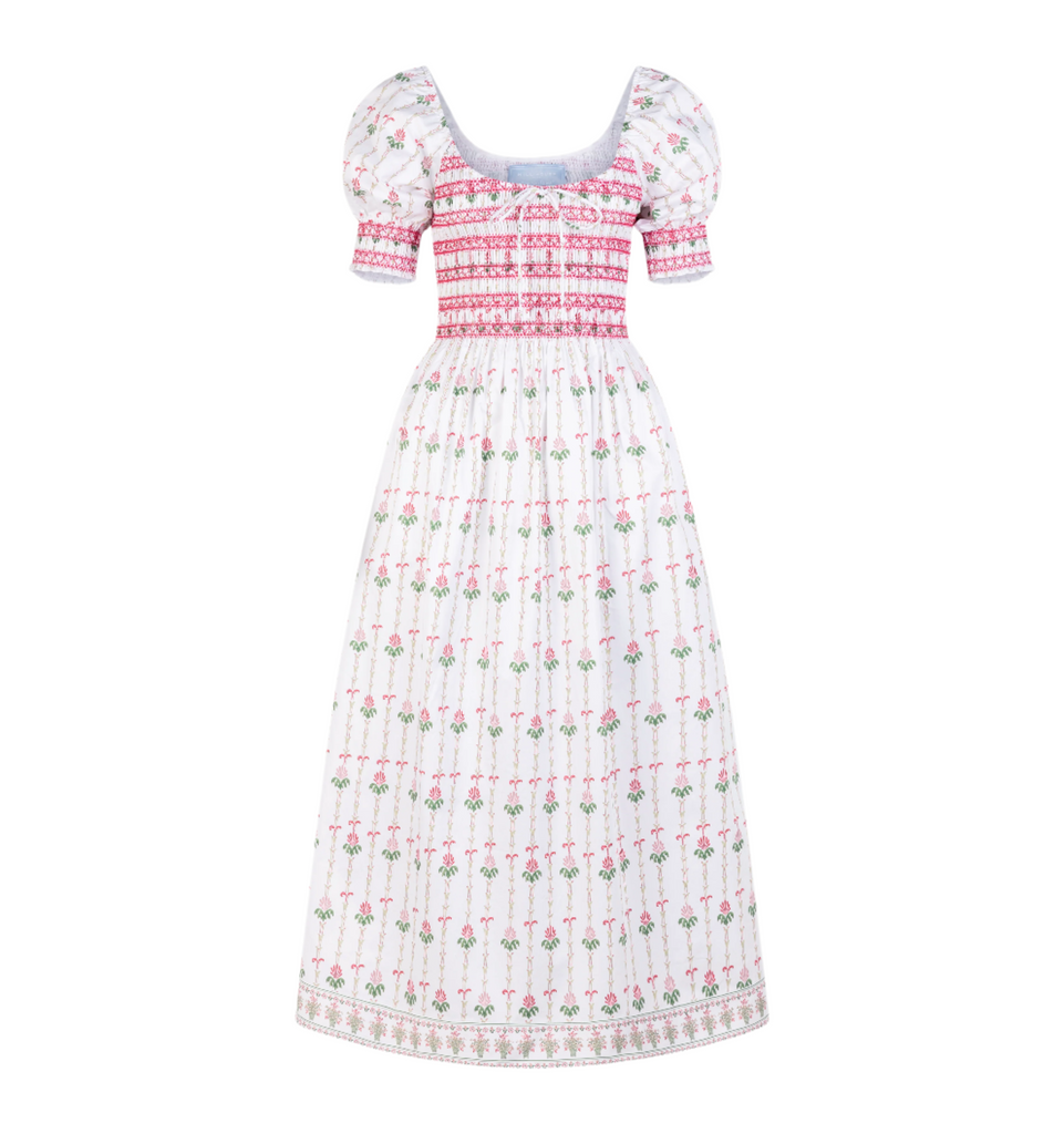 The Madeline Nap Dress in White Trailing Fern