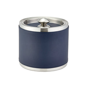 Leather Ice Bucket with Tongs in Blue