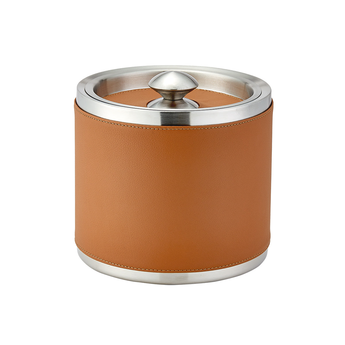 Leather Ice Bucket with Tongs in British Tan