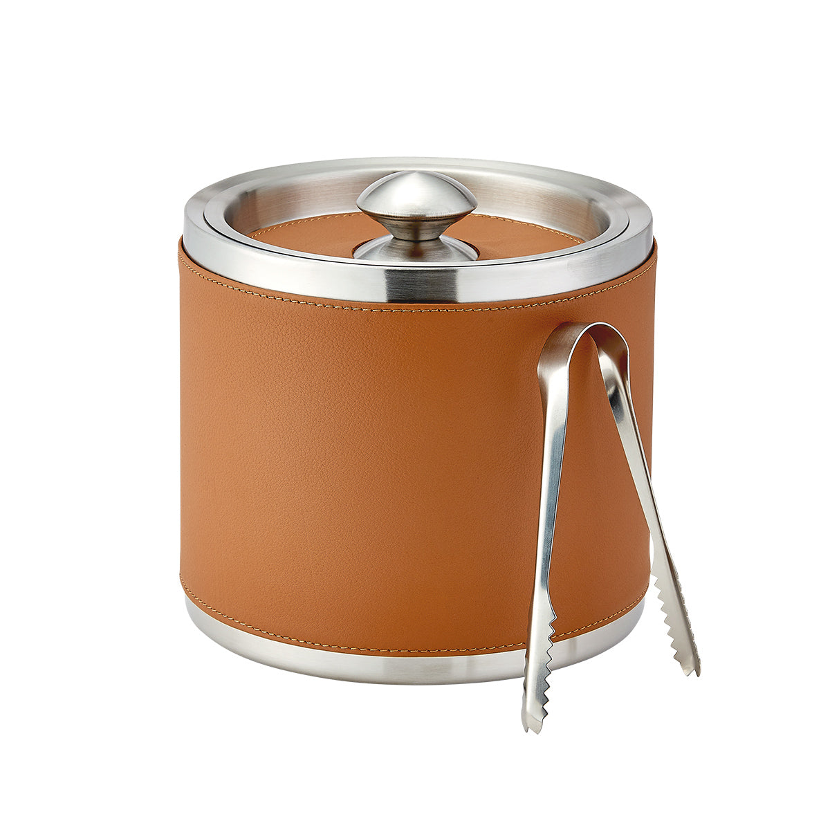 Leather Ice Bucket with Tongs in British Tan