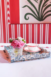 Nesting Scalloped Hand-Marbled Trays in Blue