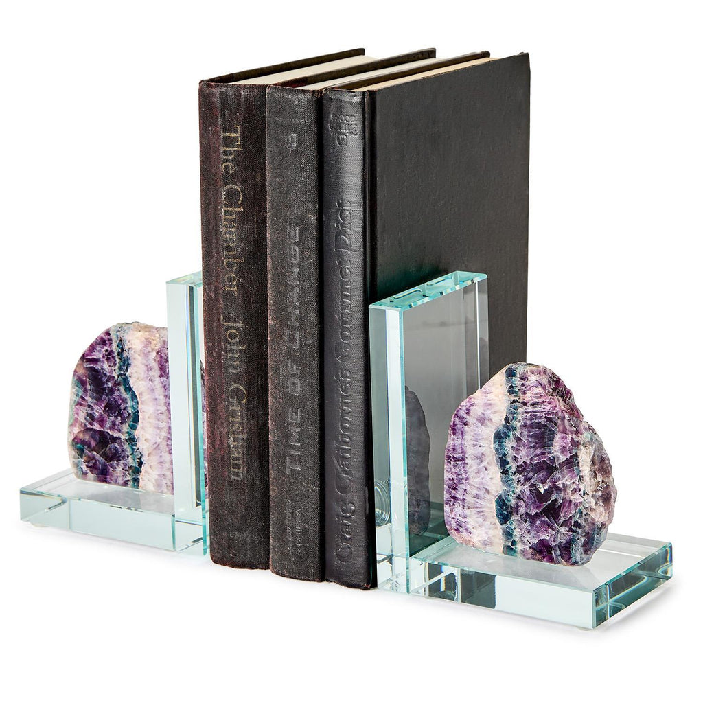 Fluorite Quartz Crystal Bookends, Set of 2