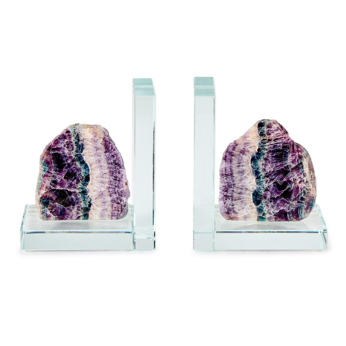 Fluorite Quartz Crystal Bookends, Set of 2