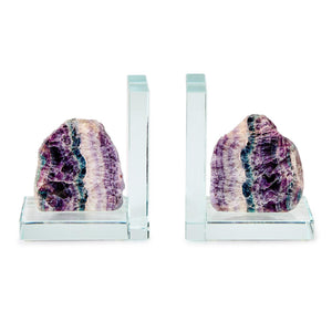 Fluorite Quartz Crystal Bookends, Set of 2