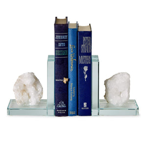 White Quartz Crystal Bookends, Set of 2