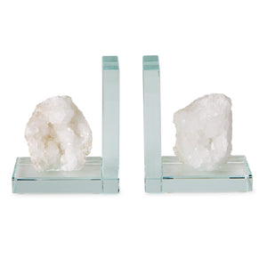 White Quartz Crystal Bookends, Set of 2