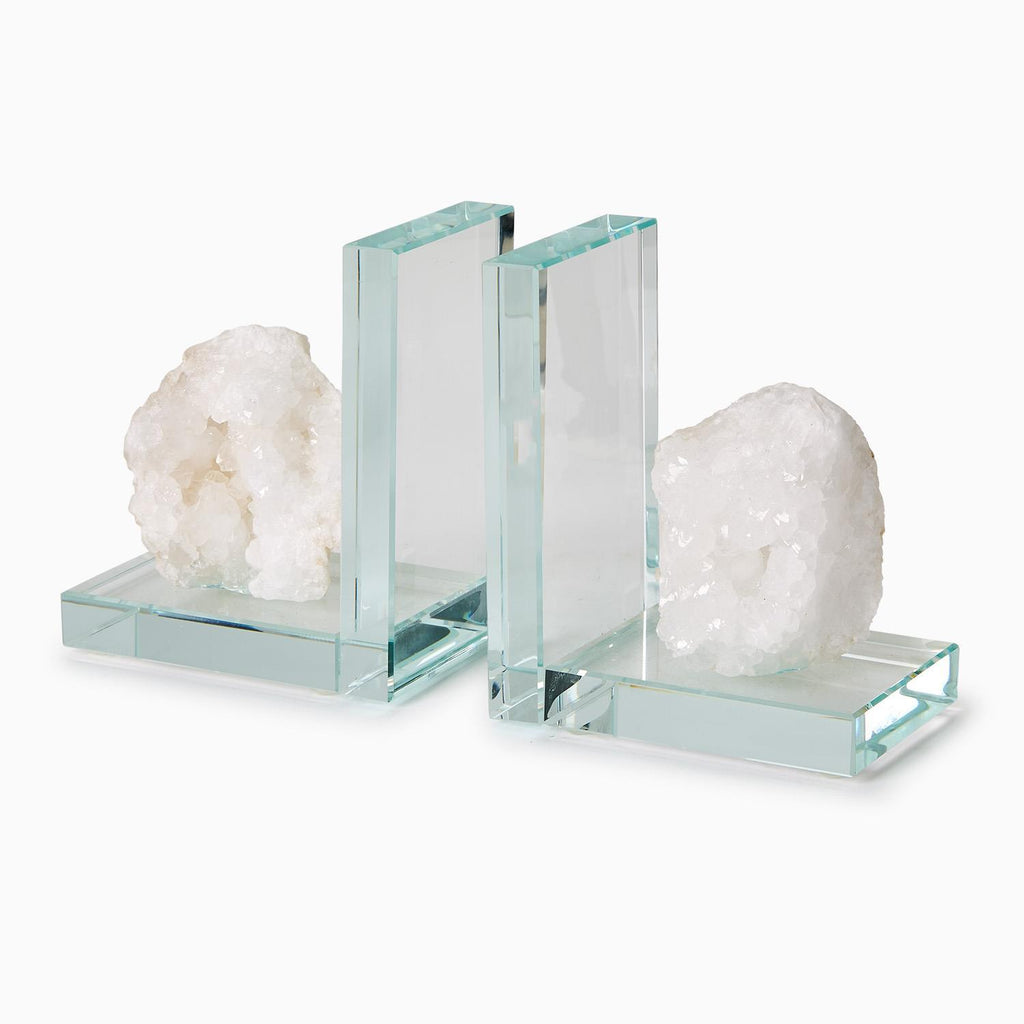 White Quartz Crystal Bookends, Set of 2