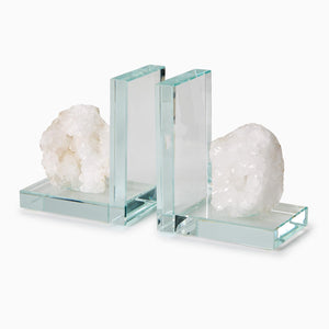 White Quartz Crystal Bookends, Set of 2