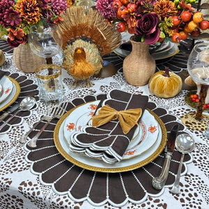 Luxury embroidery linen placemats and napkins on herend plates