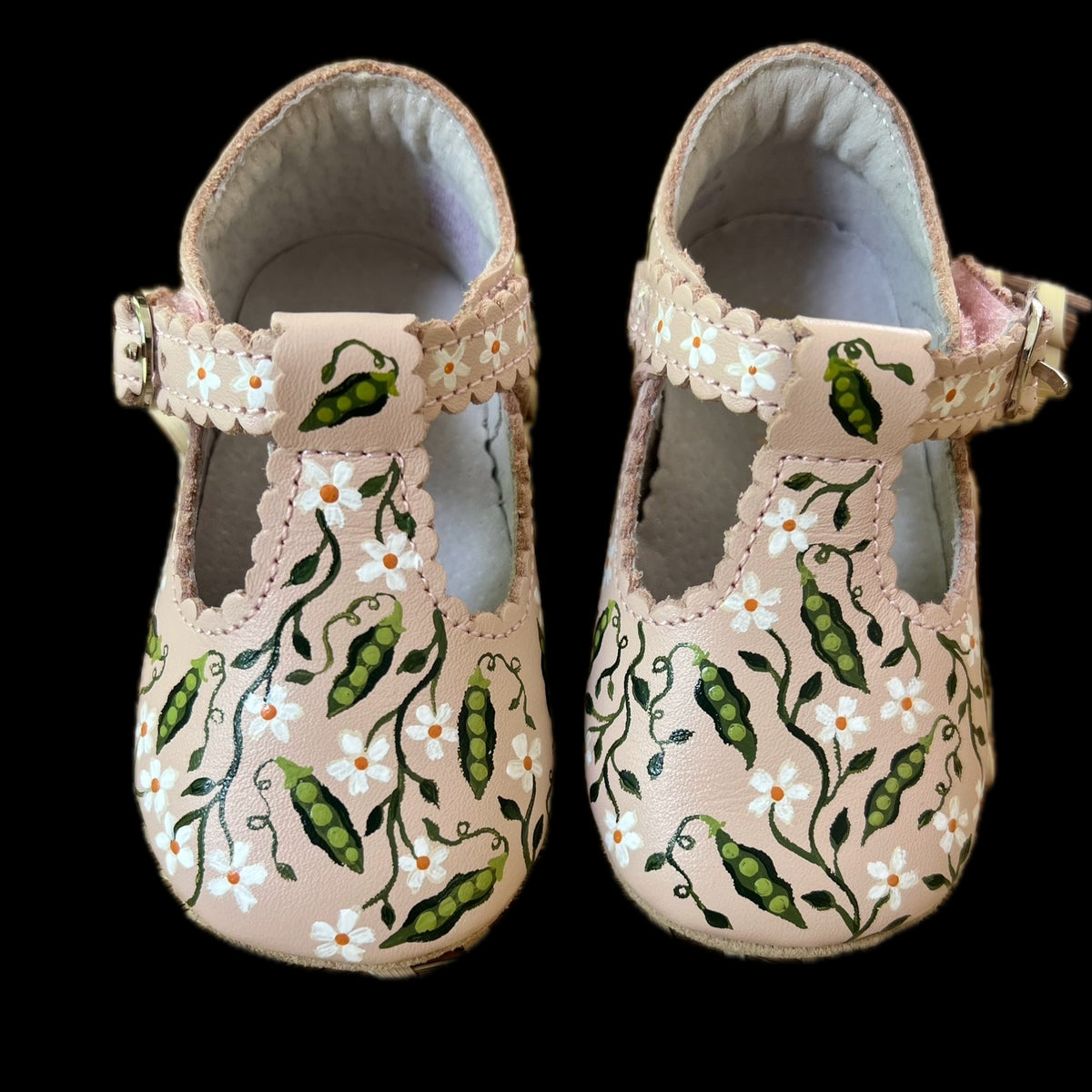 Sweet Peas and Flowers Hand-Painted Baby Shoes