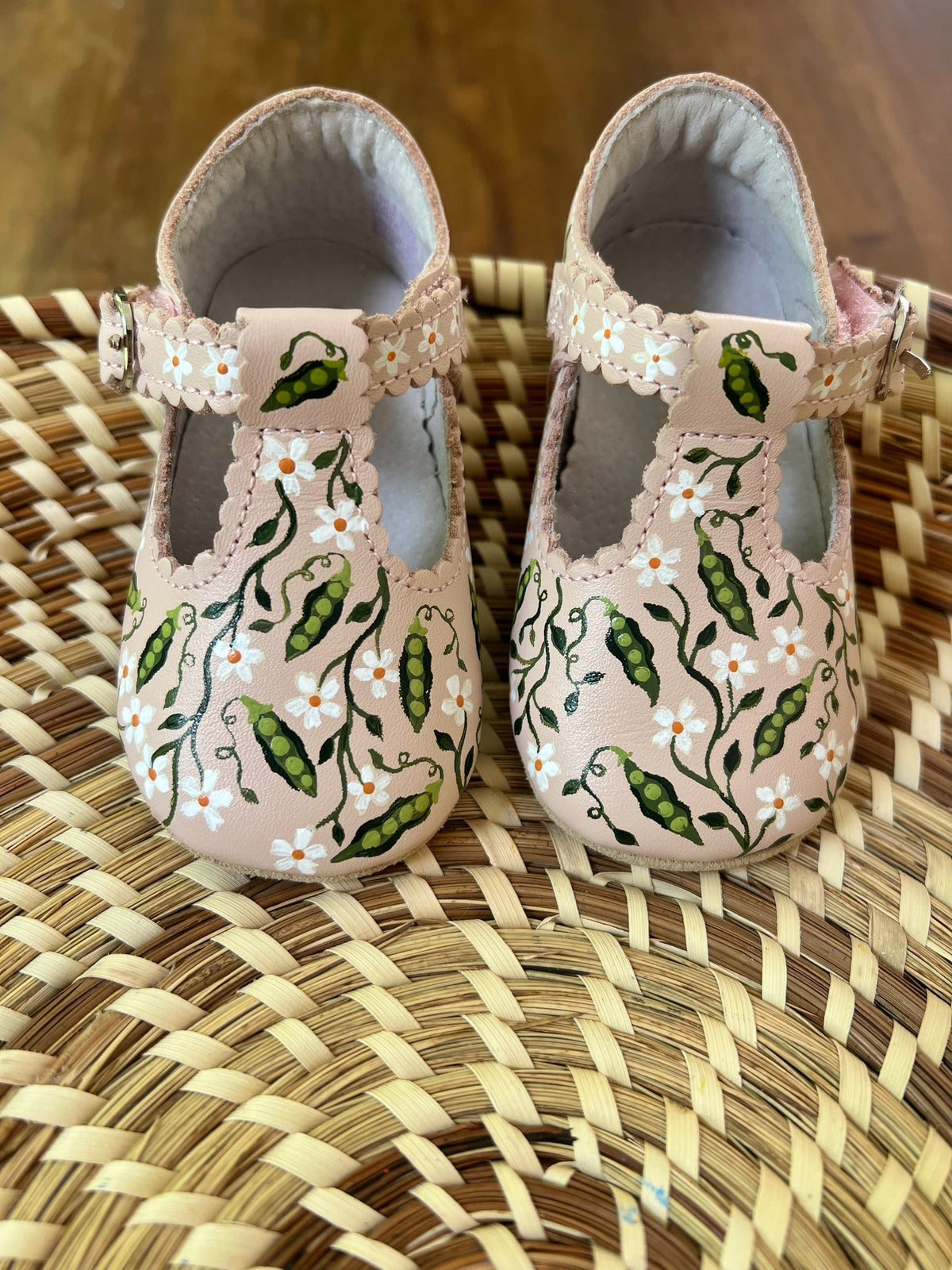 Sweet Peas and Flowers Hand-Painted Baby Shoes