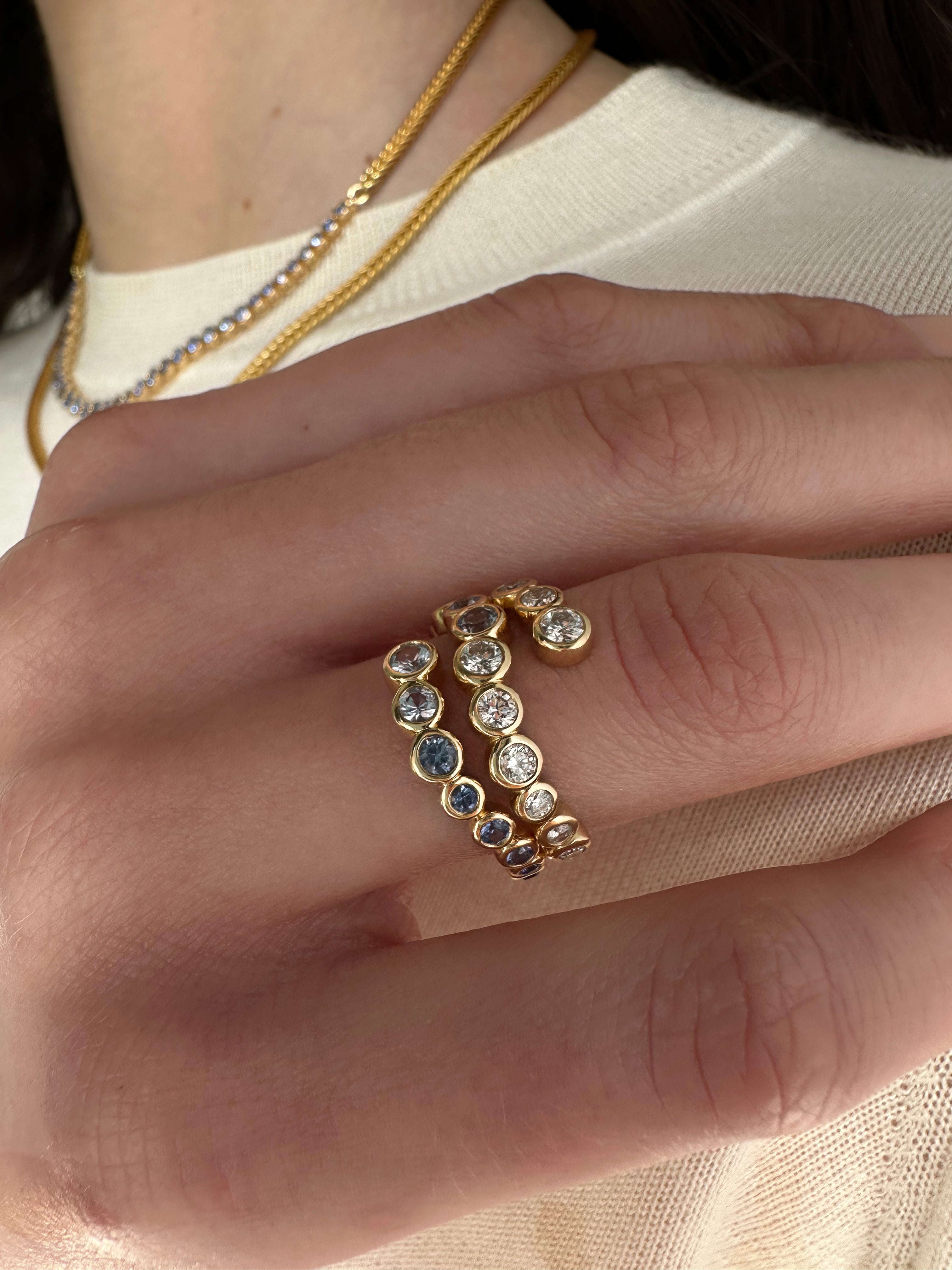 Sapphire Ombré Open Wave Ring