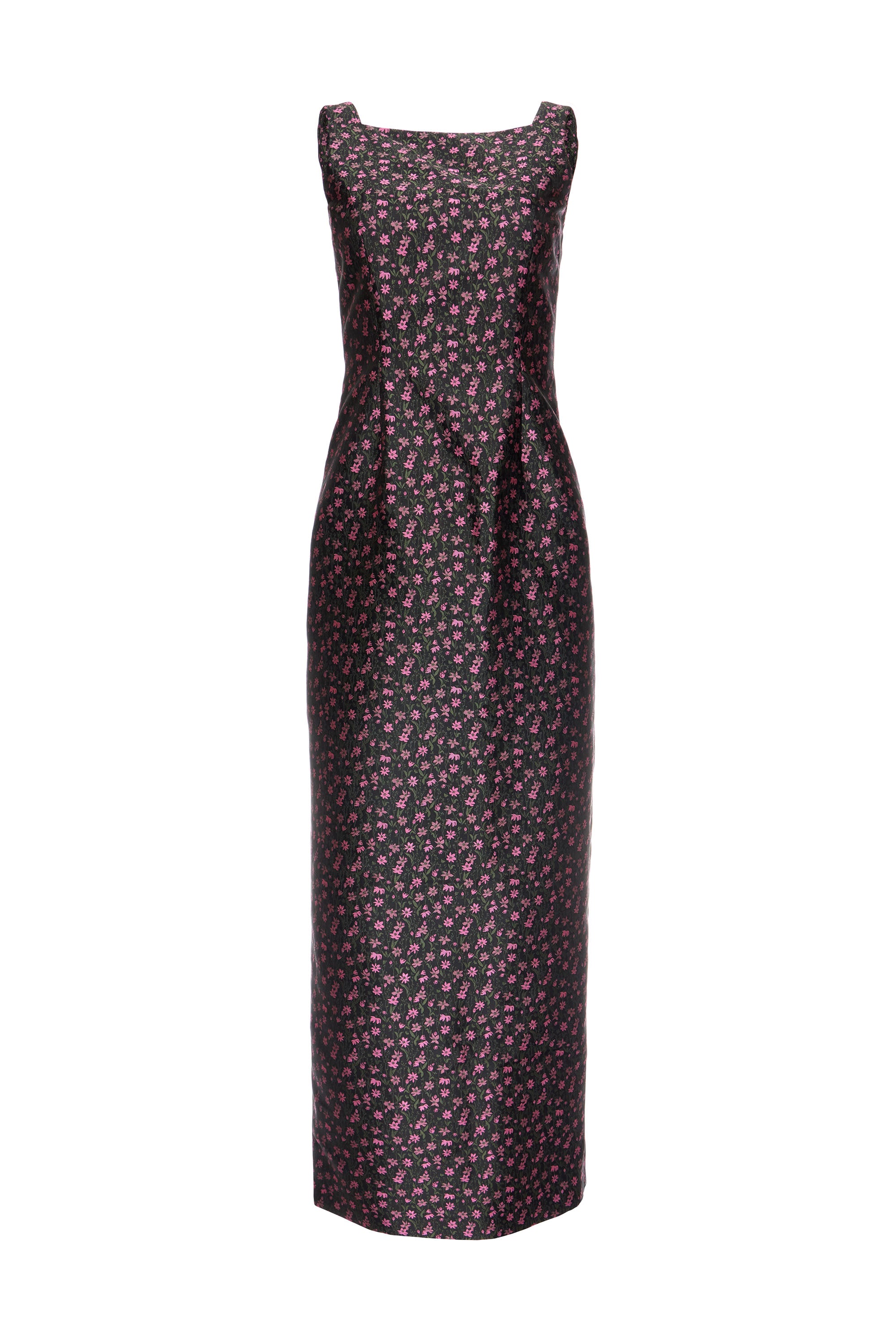 Ayak Dress in Black and Pink Floral Jacquard