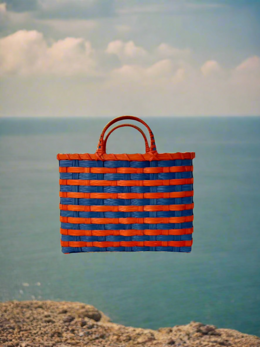 Retro-Travel Tote in Royal Blue & Tiger Lily