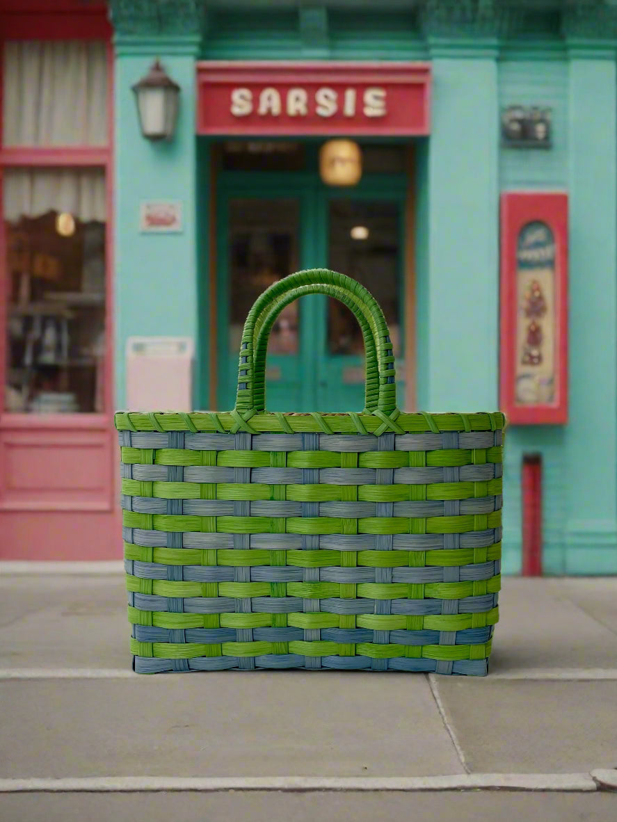 Retro-Travel Tote in Kelly Green & Vintage Blue