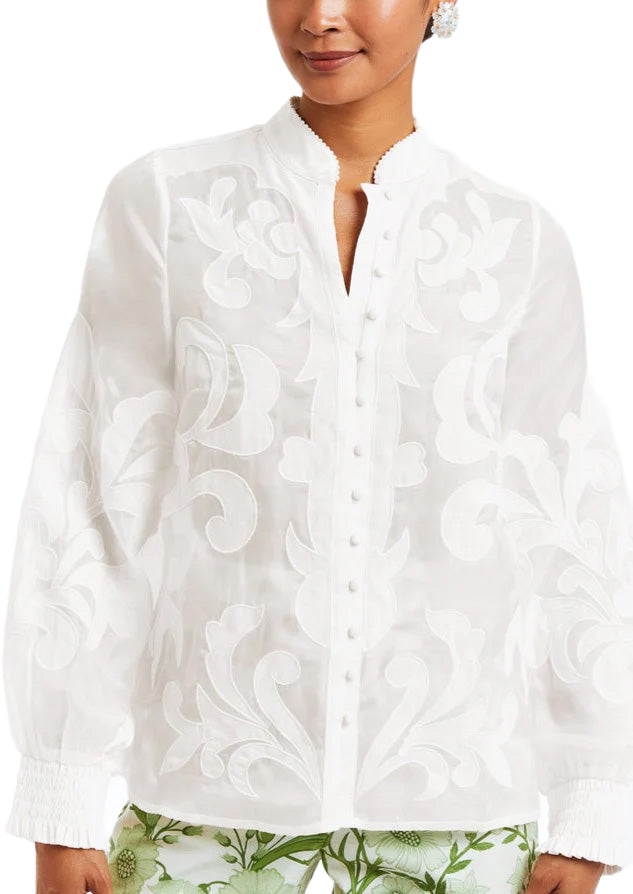 Iman Barong Top in Ivory Embroidered Linen