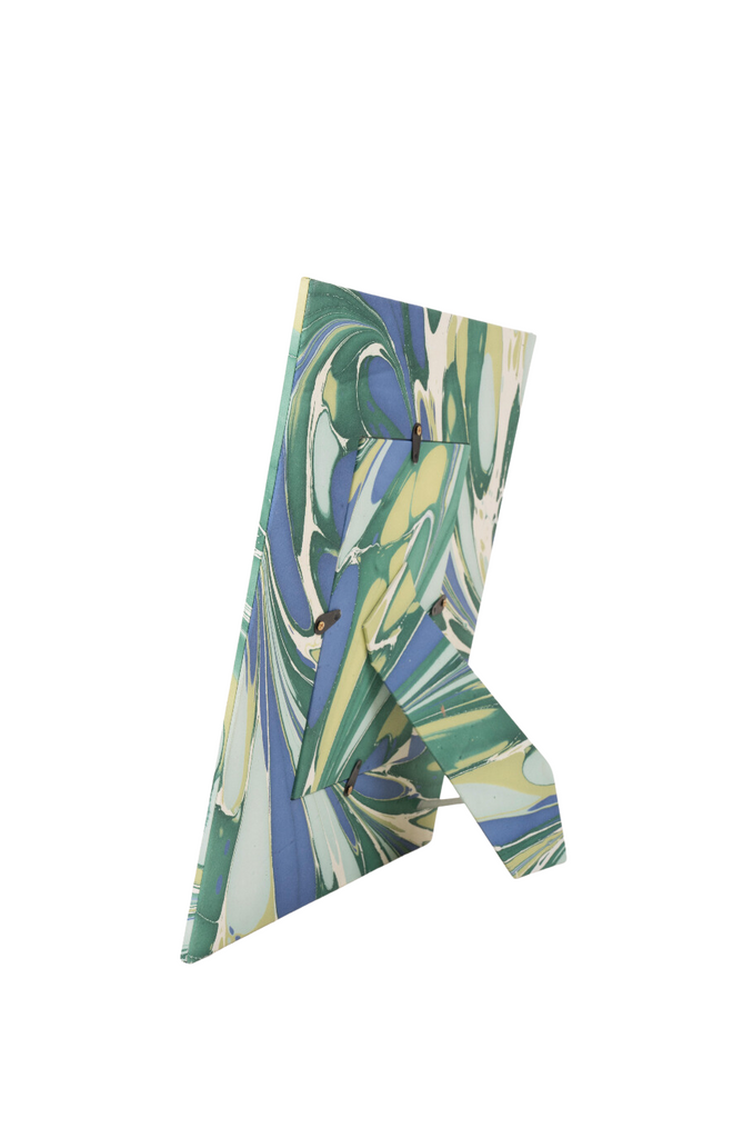 Hand-Marbled Large Wall Picture Frame 5x7 in Green & Blue
