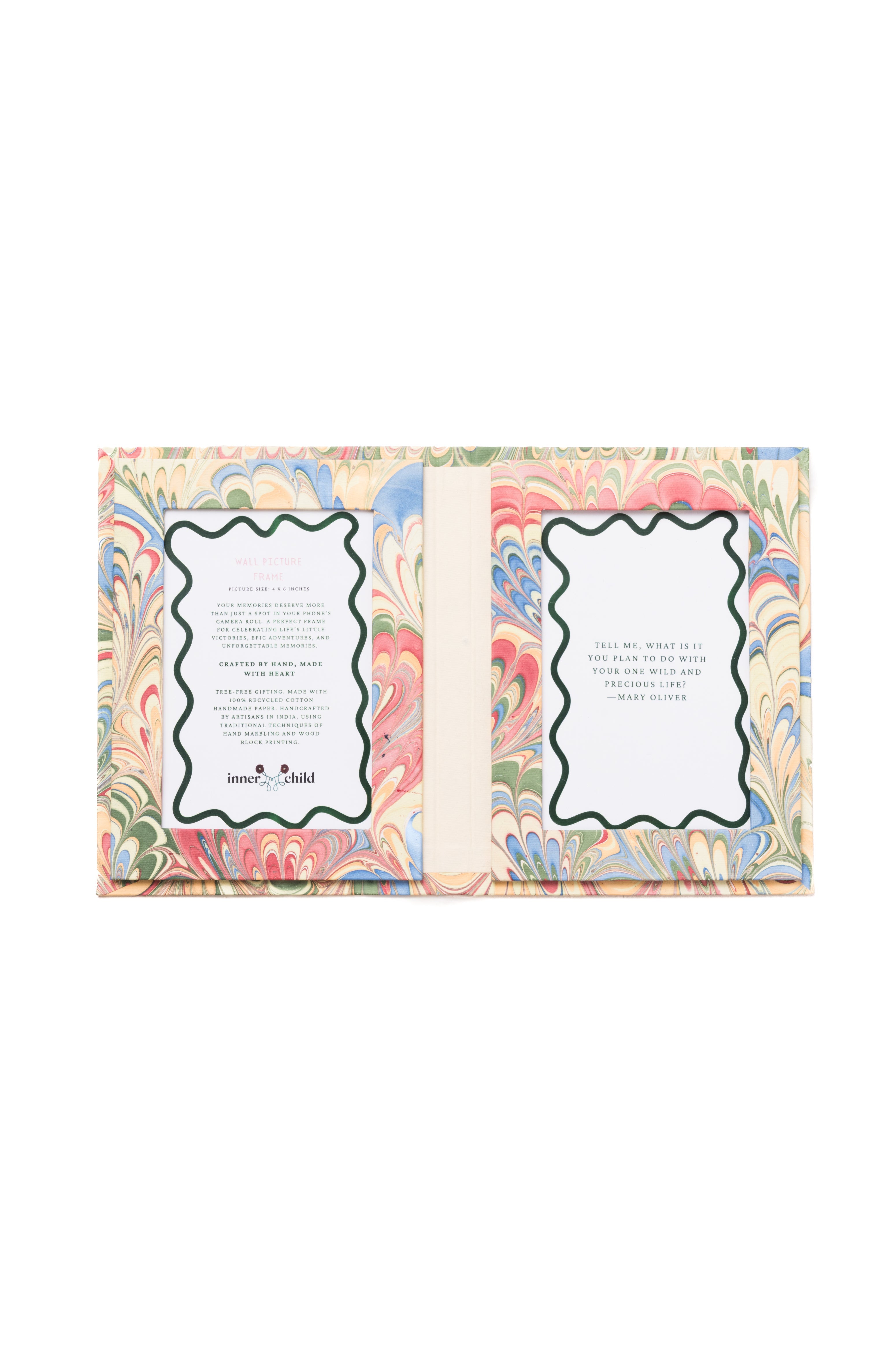Hand-Marbled Picture Frame Folding Book 4x6 in Multicolor