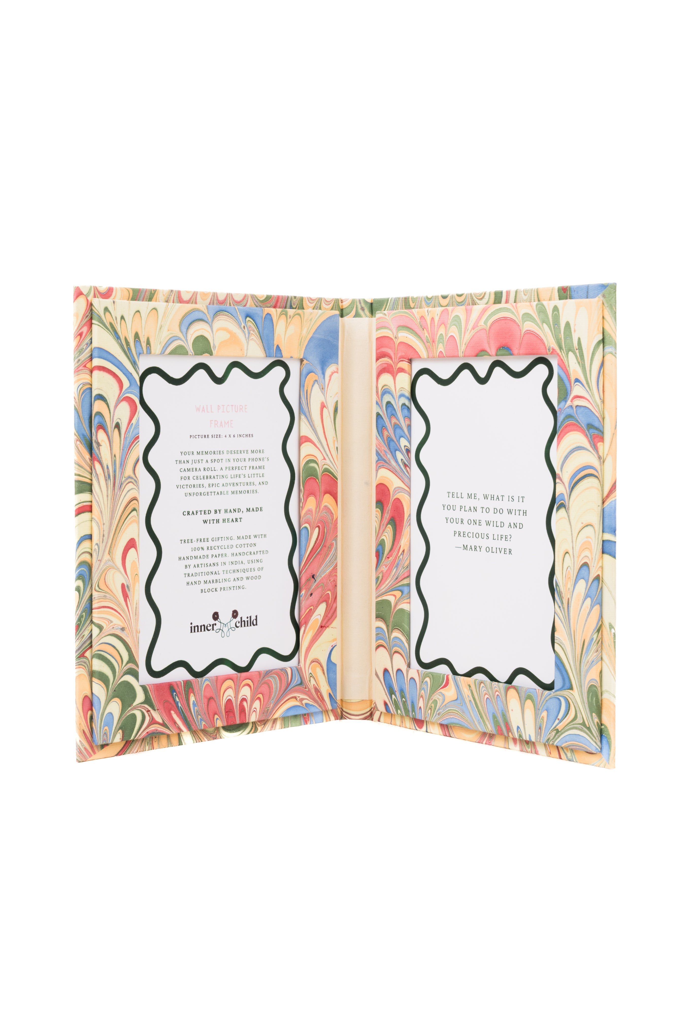 Hand-Marbled Picture Frame Folding Book 4x6 in Multicolor