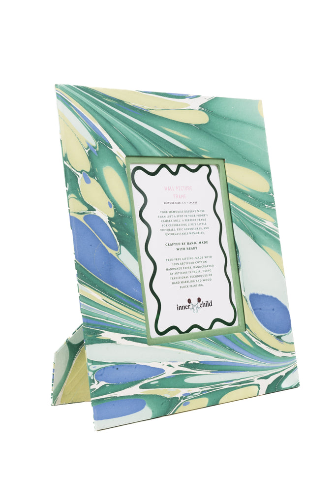 Hand-Marbled Large Wall Picture Frame 5x7 in Green & Blue