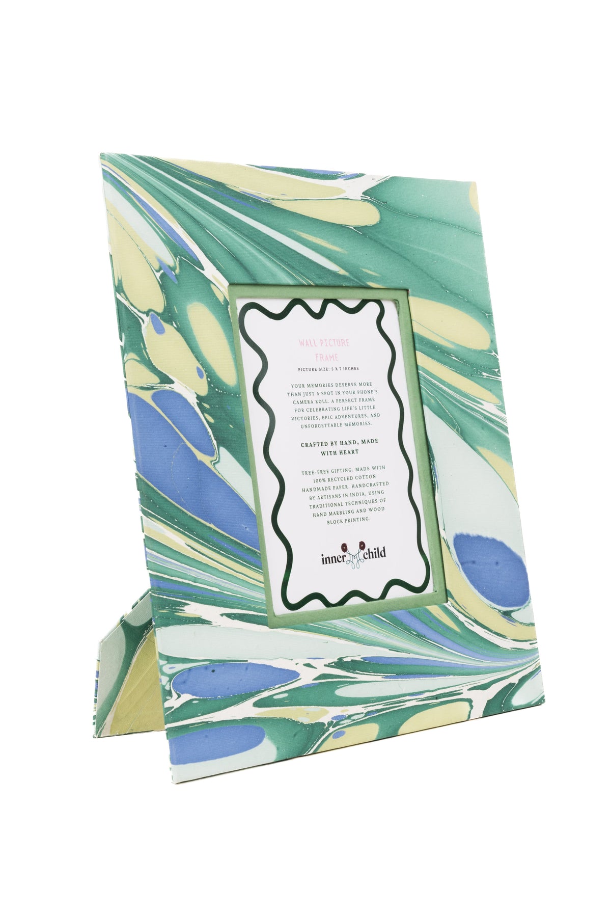 Hand-Marbled Large Wall Picture Frame 5x7 in Green & Blue