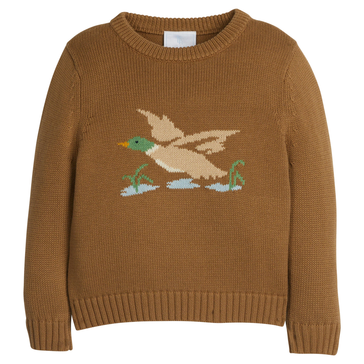 little english classic children's clothing boys chestnut brown sweater with flying mallard motif for fall