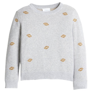 little english classic children's clothing gray sweater with all over football motif for boys