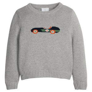 little english classic children's clothing gray sweater with vintage race car motif for boys for fall