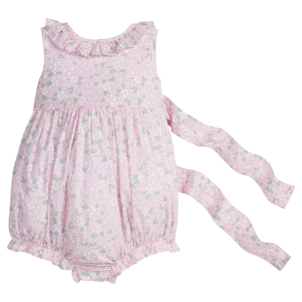 Little English traditional children's clothing. Light pink floral bubble for baby girl for Spring