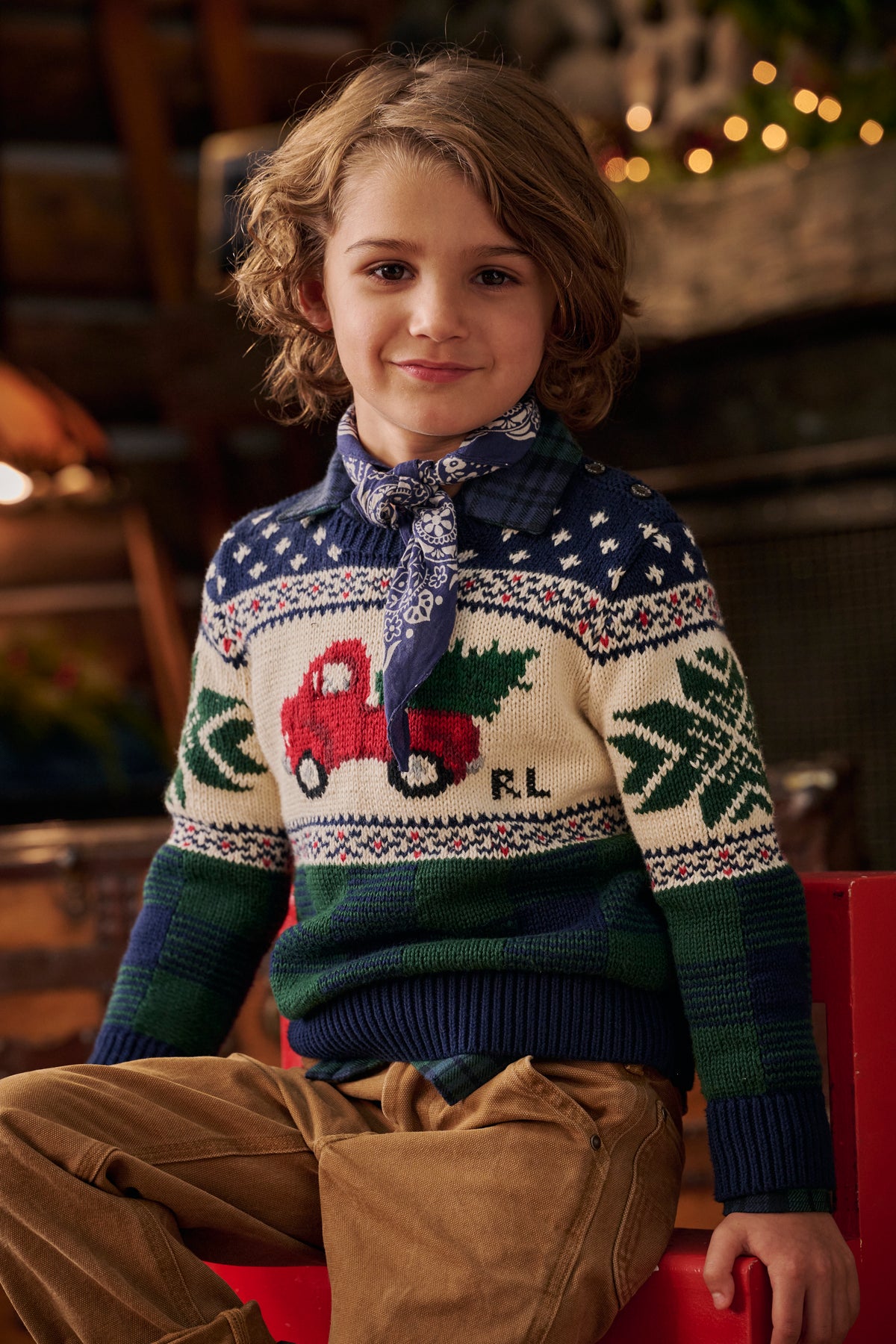 Truck-Intarsia Holiday Cotton Sweater