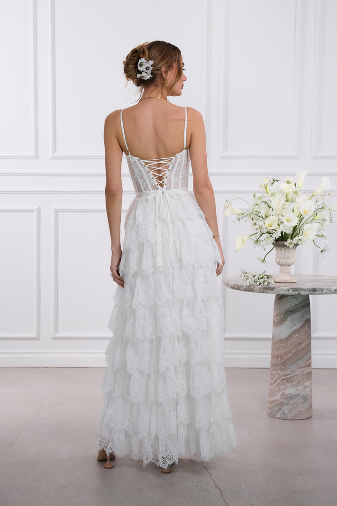 The Juniper Dress in White Chantilly Lace