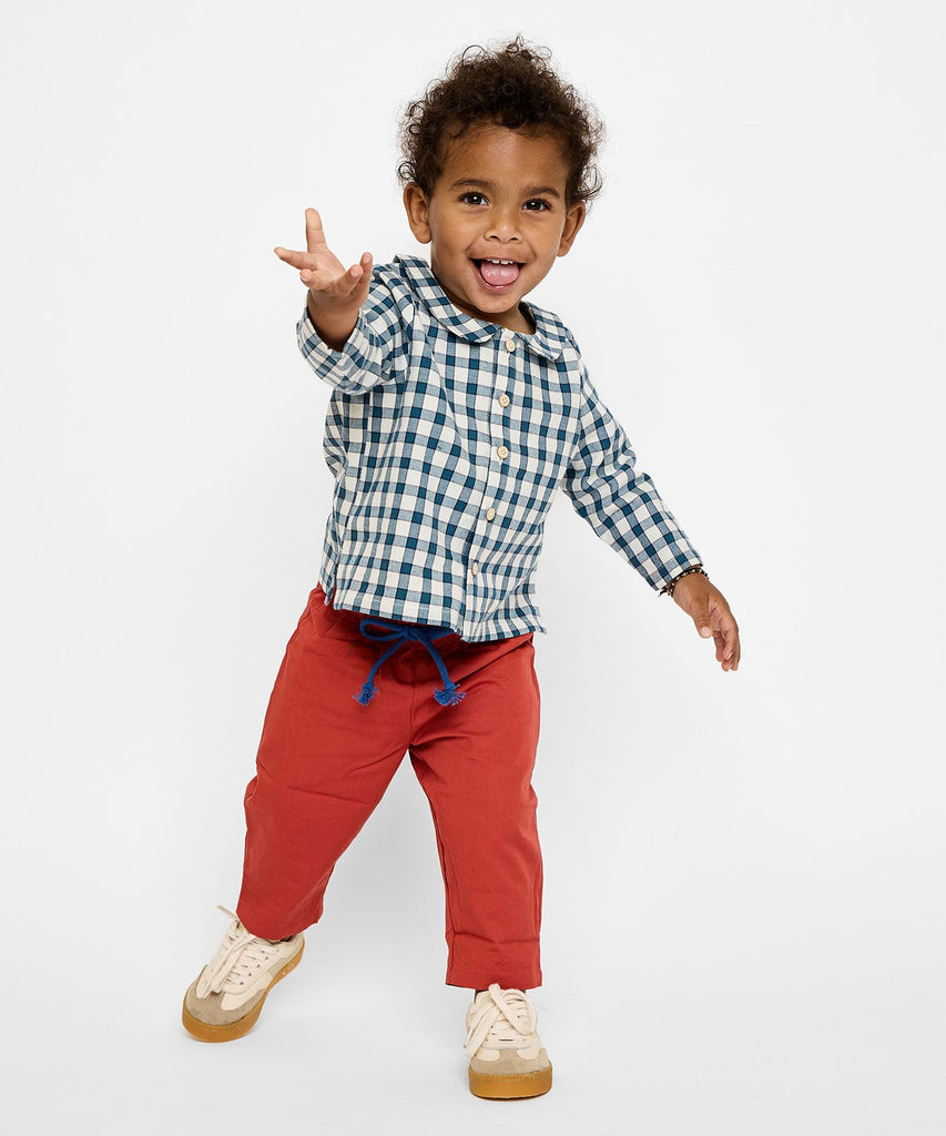 Jefferson Baby Shirt in Blue Picnic Check