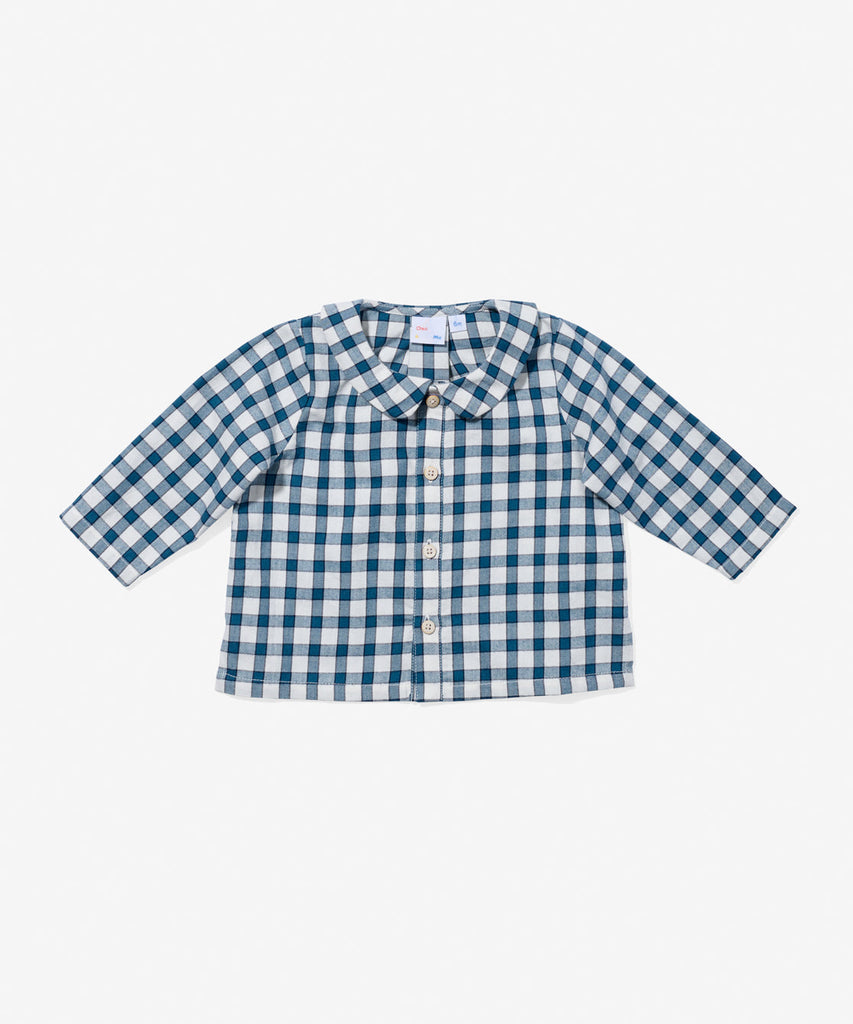 Jefferson Baby Shirt in Blue Picnic Check